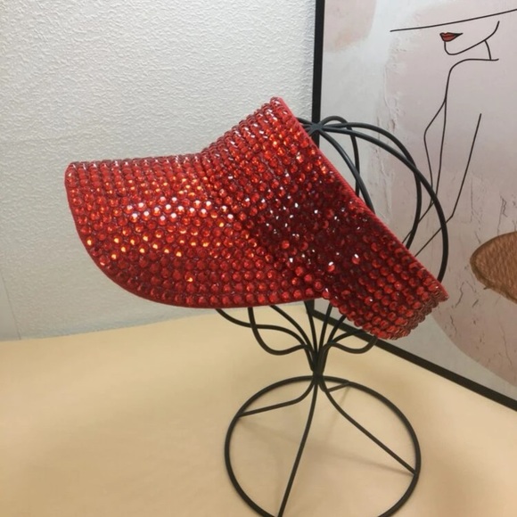 Stunning Red Bling Visors Rhinestones Sport Sun Visor Caps Adjustable - Picture 11 of 11